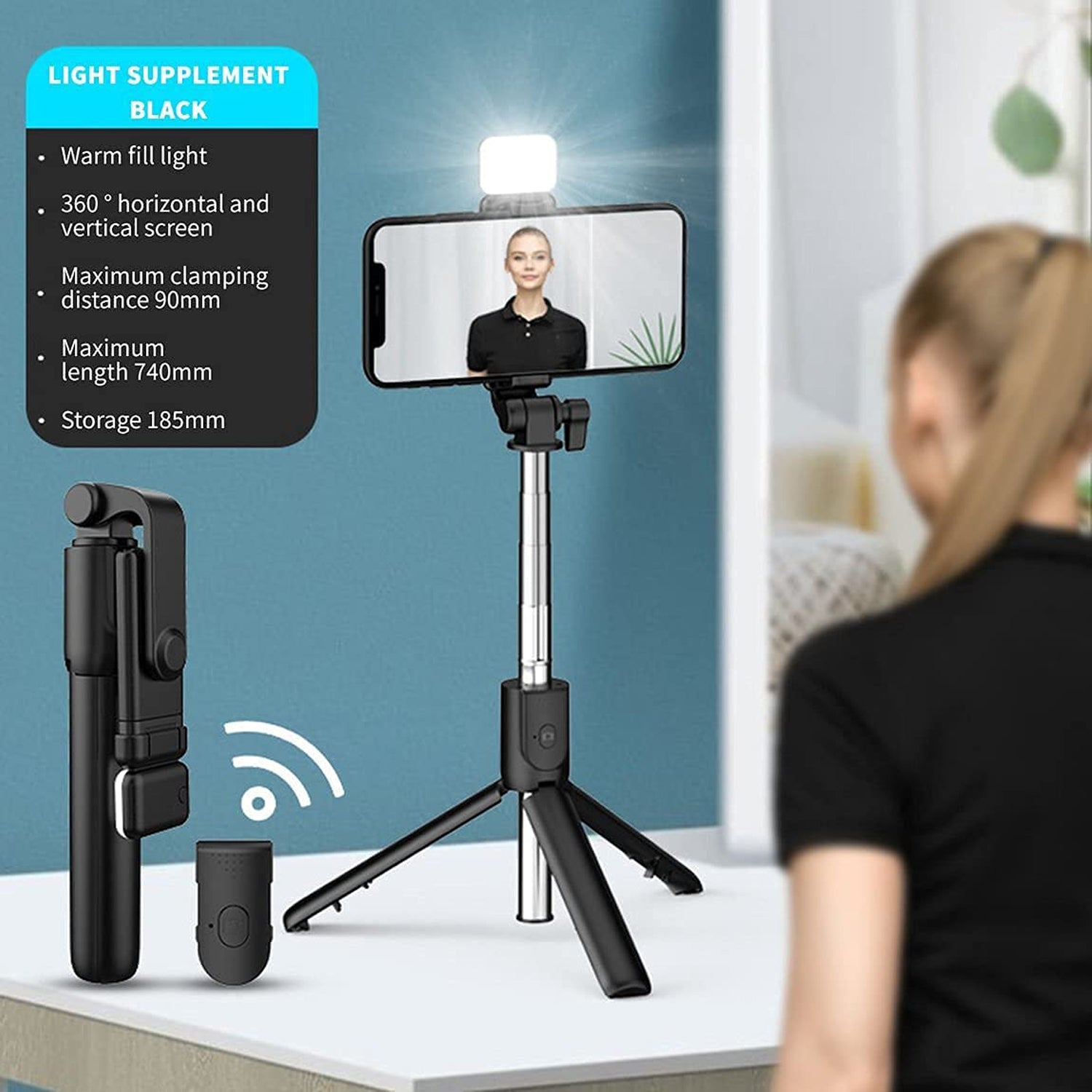 ALVENZA Wired Selfie Stick – 70cm Extendable Handle Tripod Stand