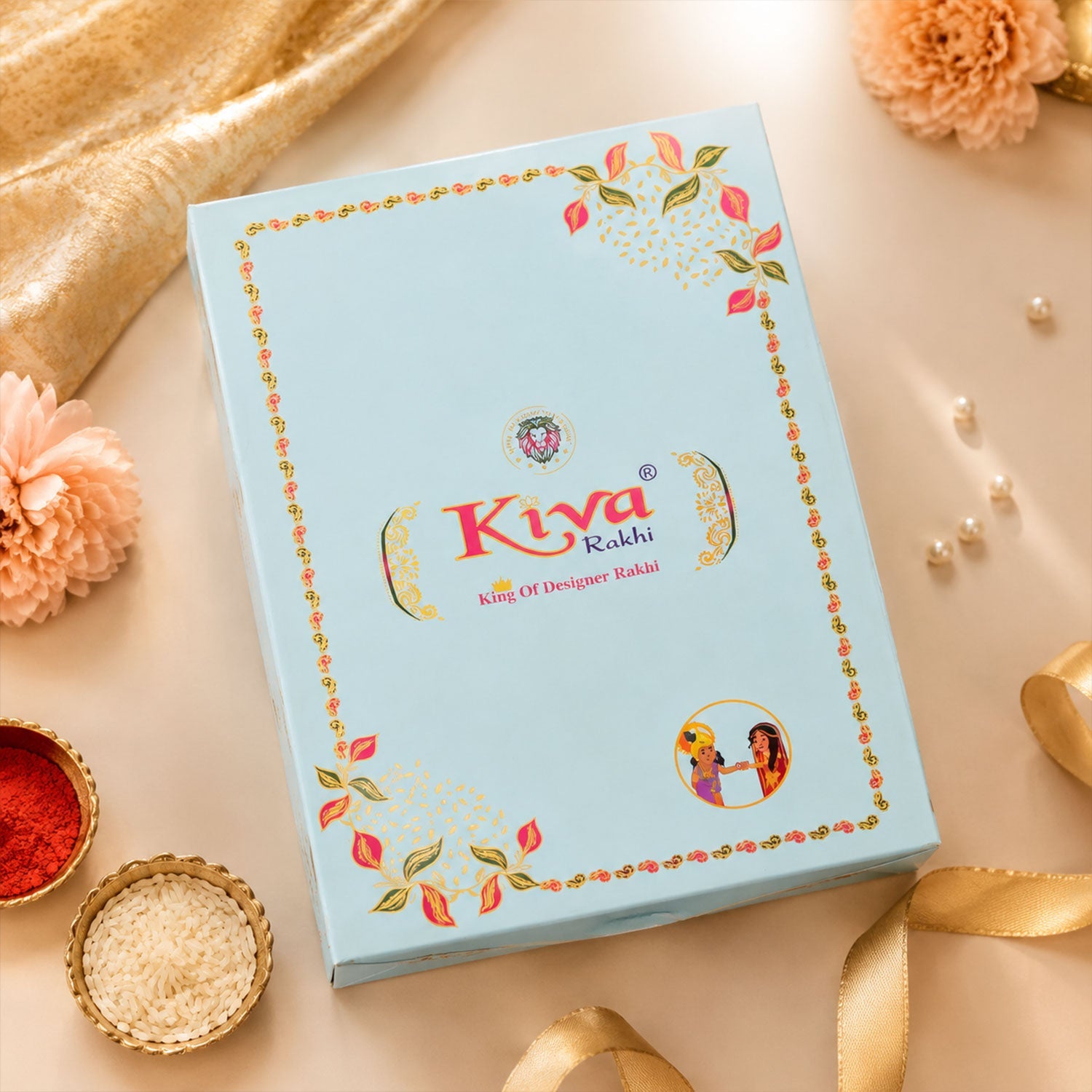 ALVENZA Blue Enamel Mandala Rakhi with Golden Star Detail, Roli Chawal Coin and Gift Box Packing