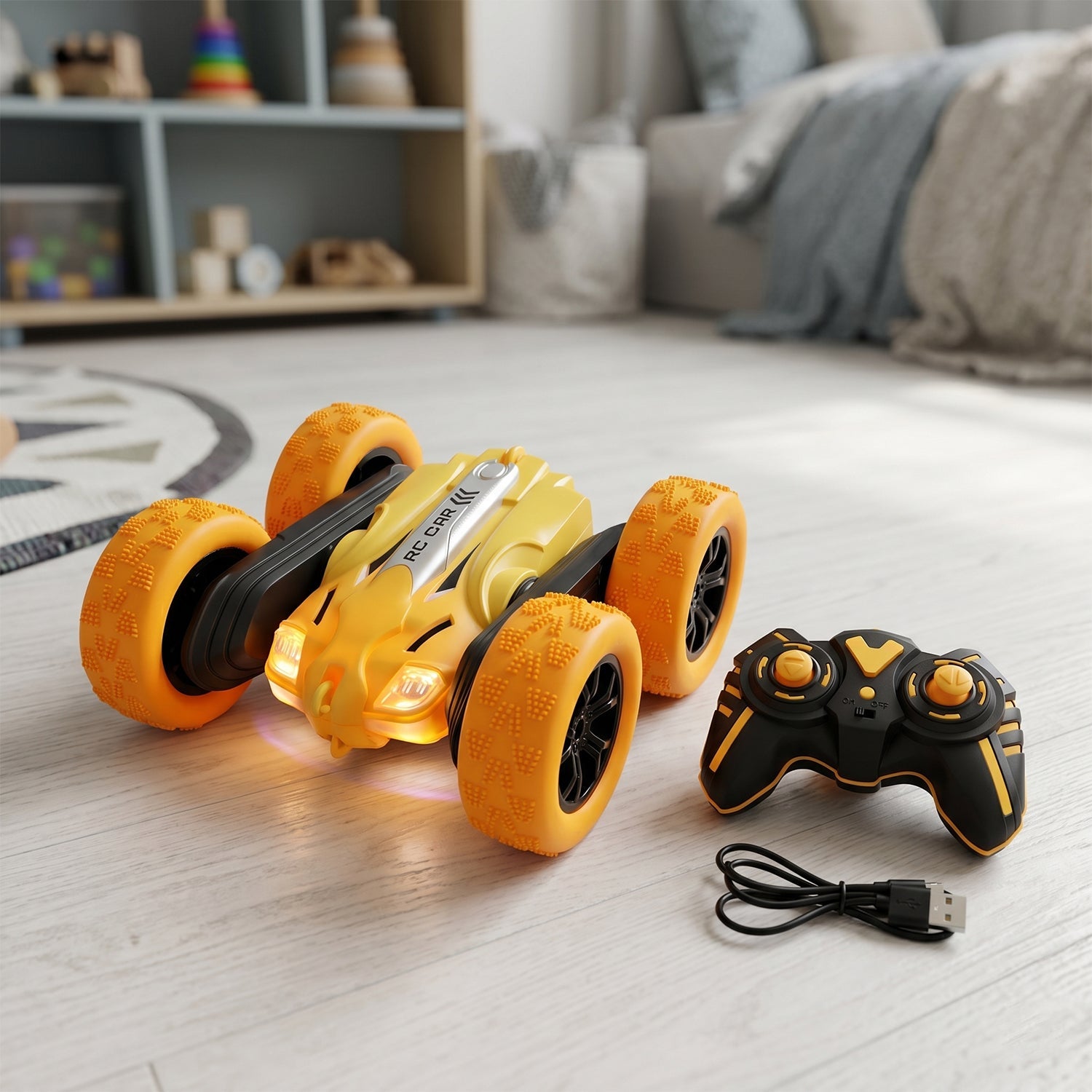 ALVENZA Remote Control Double Flip Stunt Car – High-Speed Fun with Lights