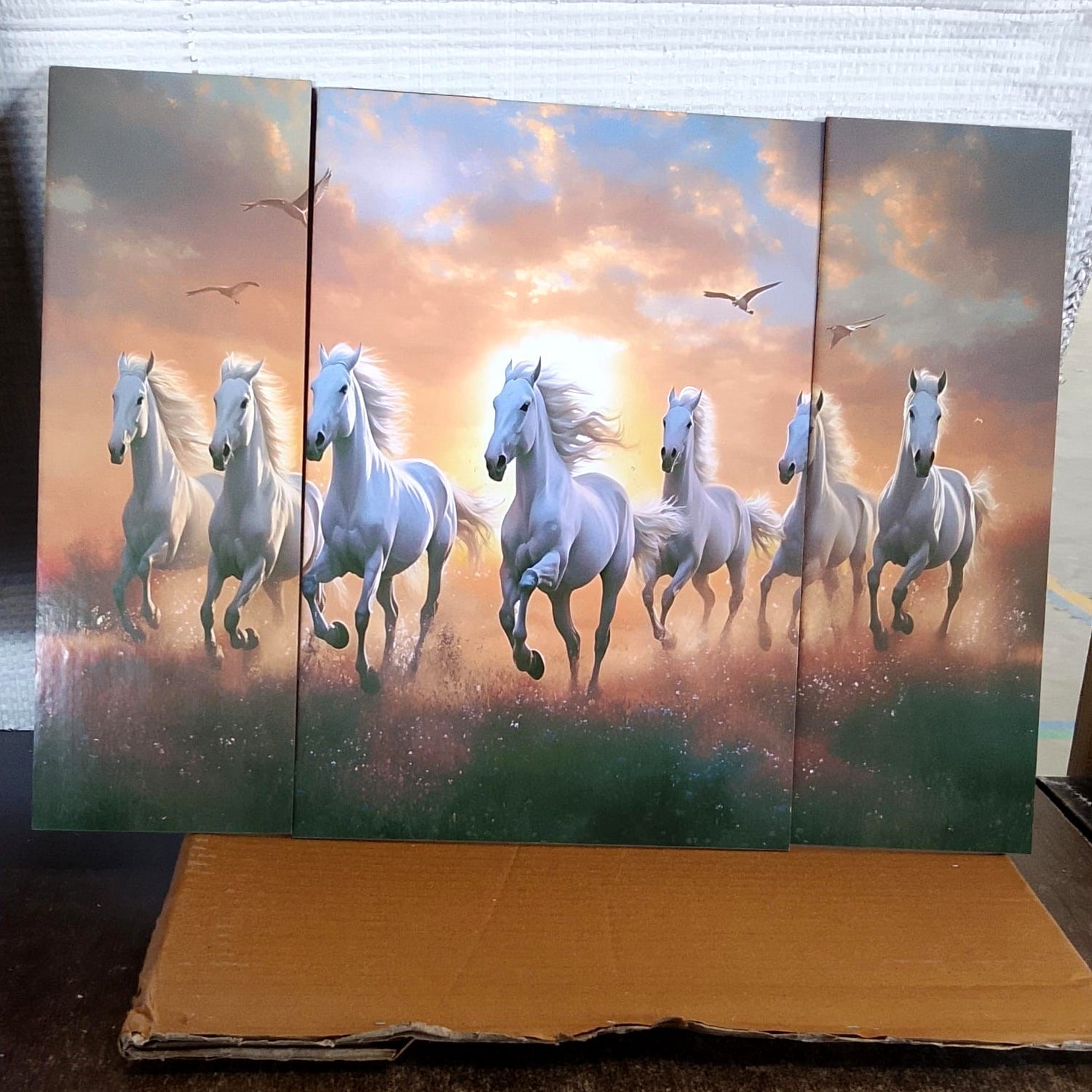 Horses Sunset Wall Art Vibrant 3-Panel MDF Canvas for Home Decor - Detail View 8