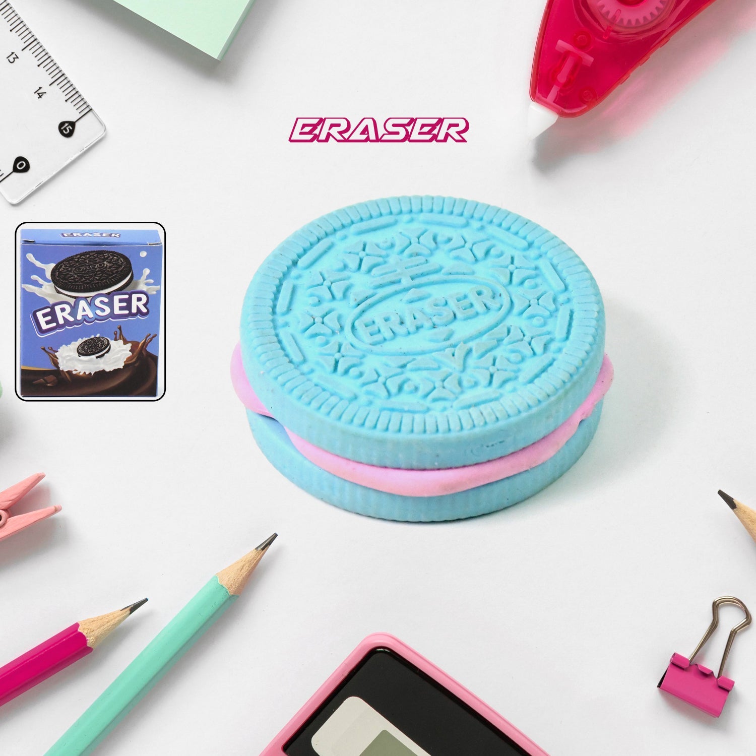 Biscuit Eraser Fun School Stationery & Return Gift | ScribbleJoy - Front View