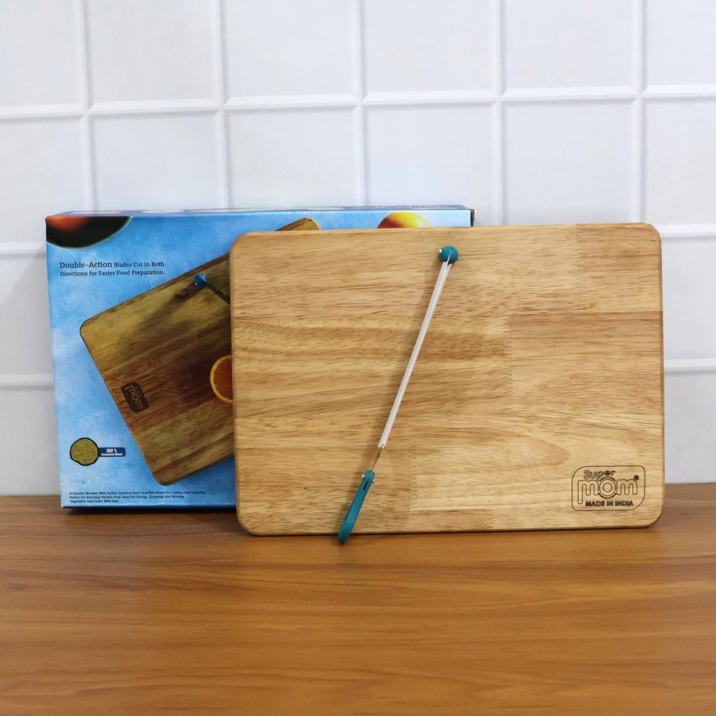 ALVENZA Wooden Cutting Board with Ergonomic Knife – Durable & Compact Set