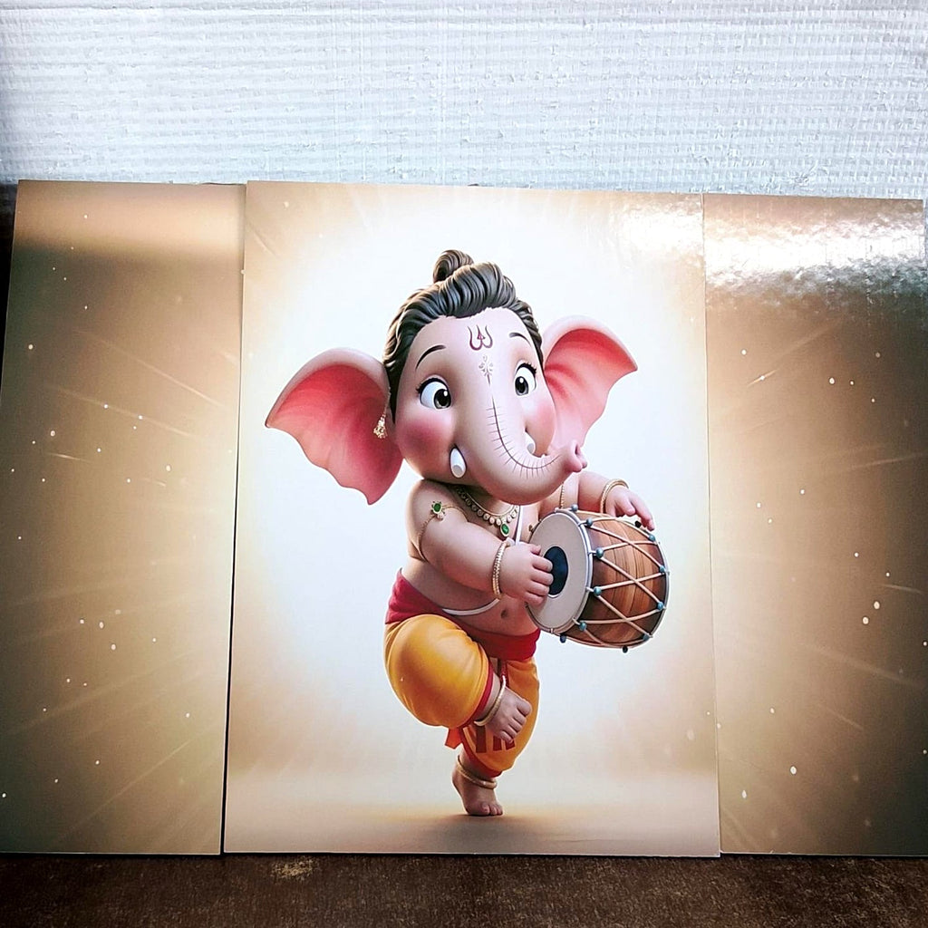 Ganesha Religious Wall Art Vibrant 3 Panel MDF Frame - Detail View 8