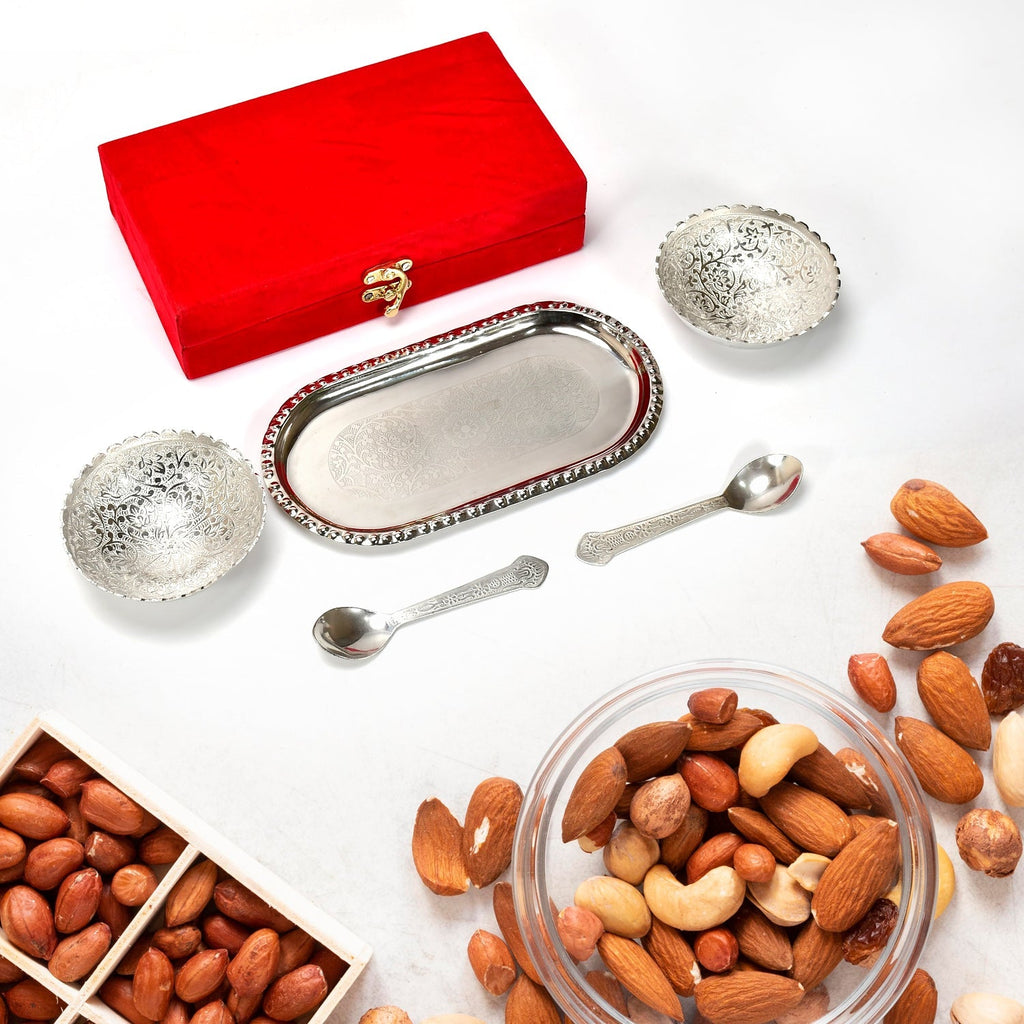 ALVENZA Silver Plated Bowl Set – Brass Serving Tray | Lunchie Bunchie