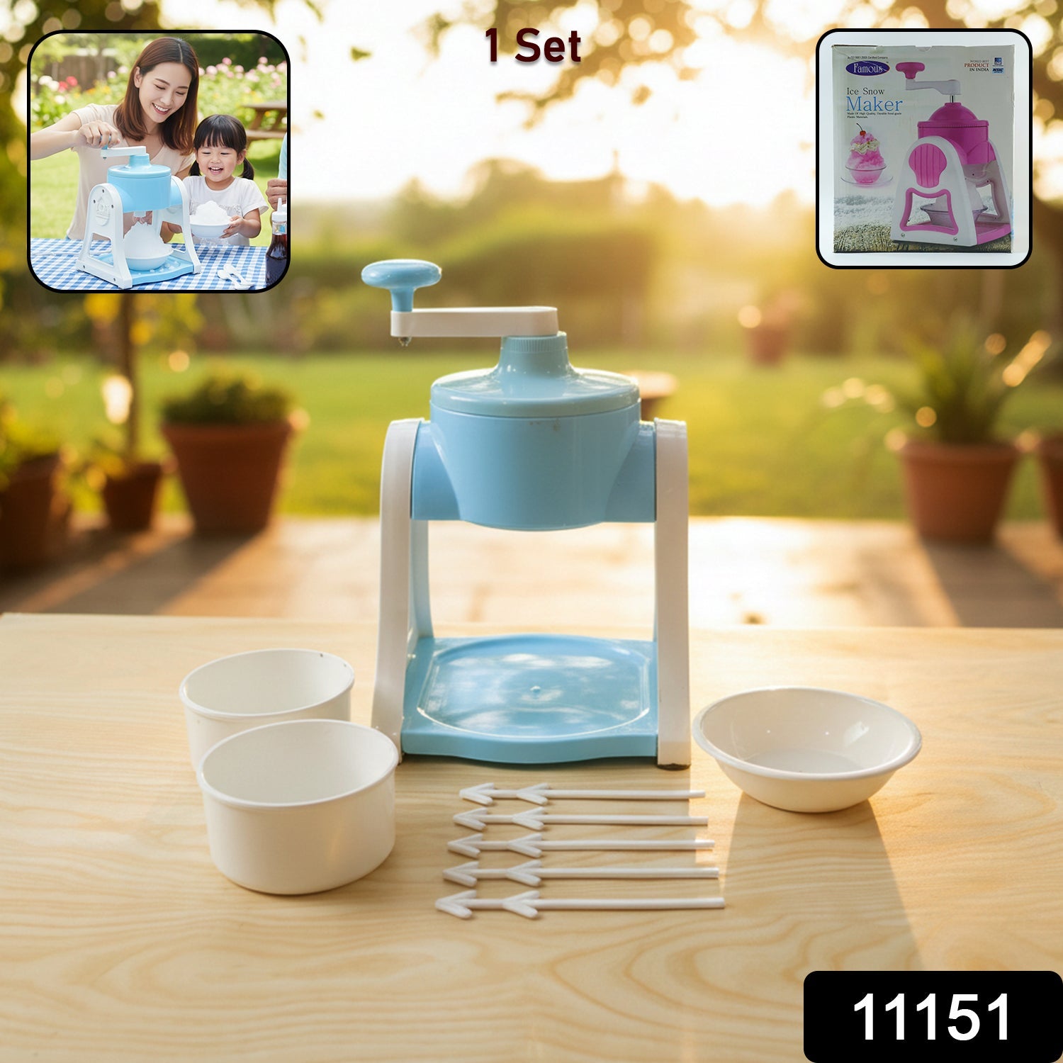 ALVENZA Manual Ice Gola Maker – Portable Blue Ice Slush Machine