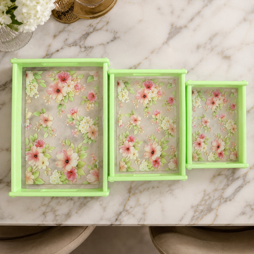 Serving Tray Set Elegant Floral Design with Side Handles - Detail View 8