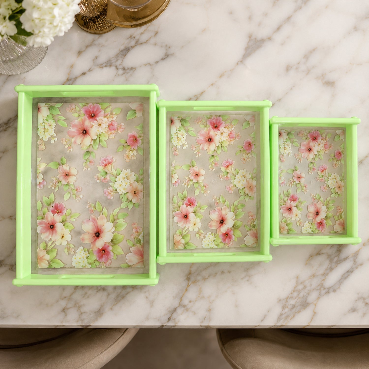 Serving Tray Set Elegant Floral Design with Side Handles - Detail View 8