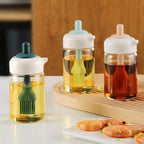 Glass Oil Dispenser with Brush Borosilicate Kitchen Bottle - Front View