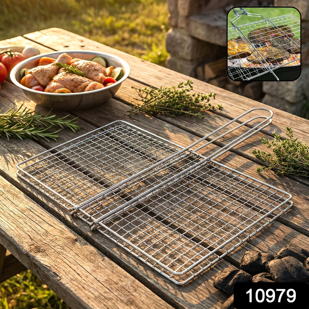 Heavy-Duty Stainless Steel BBQ Grill Basket Long Handle & Durable Construction