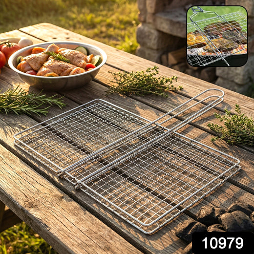 Heavy-Duty Stainless Steel BBQ Grill Basket – Long Handle & Durable Construction