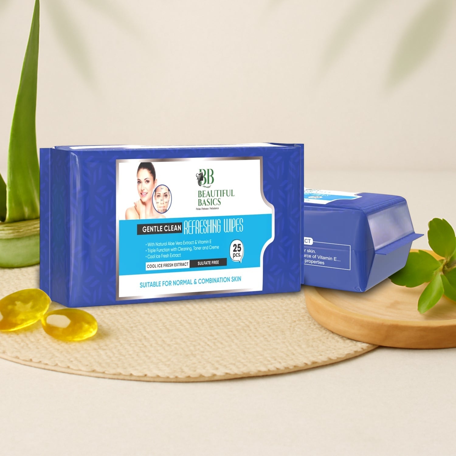 Oily Skin Face Wipes Refreshing Cleansing | Beautiful Basics (2x50)
