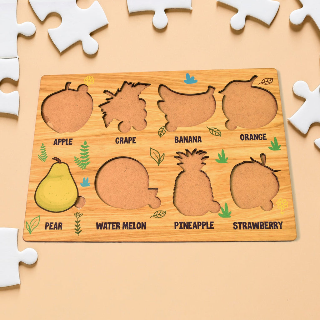 Wooden Fruit Puzzle Toddler Learning Board | Inventive Play - Back View