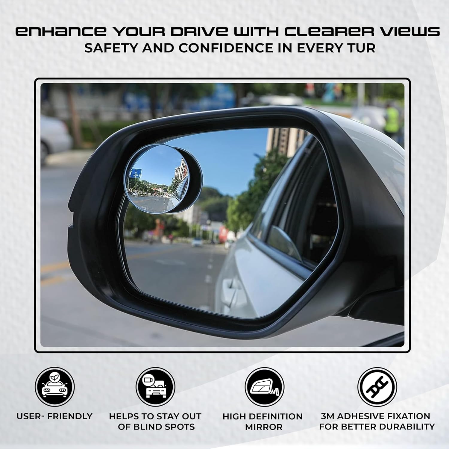 ALVENZA Car Blind Spot Mirror – Wide-Angle Safety Side Mirror for Cars