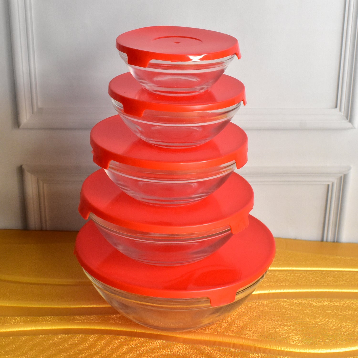ALVENZA Glass Bowl Set – 5 Pcs Mixing & Storage with Lids | Organivo