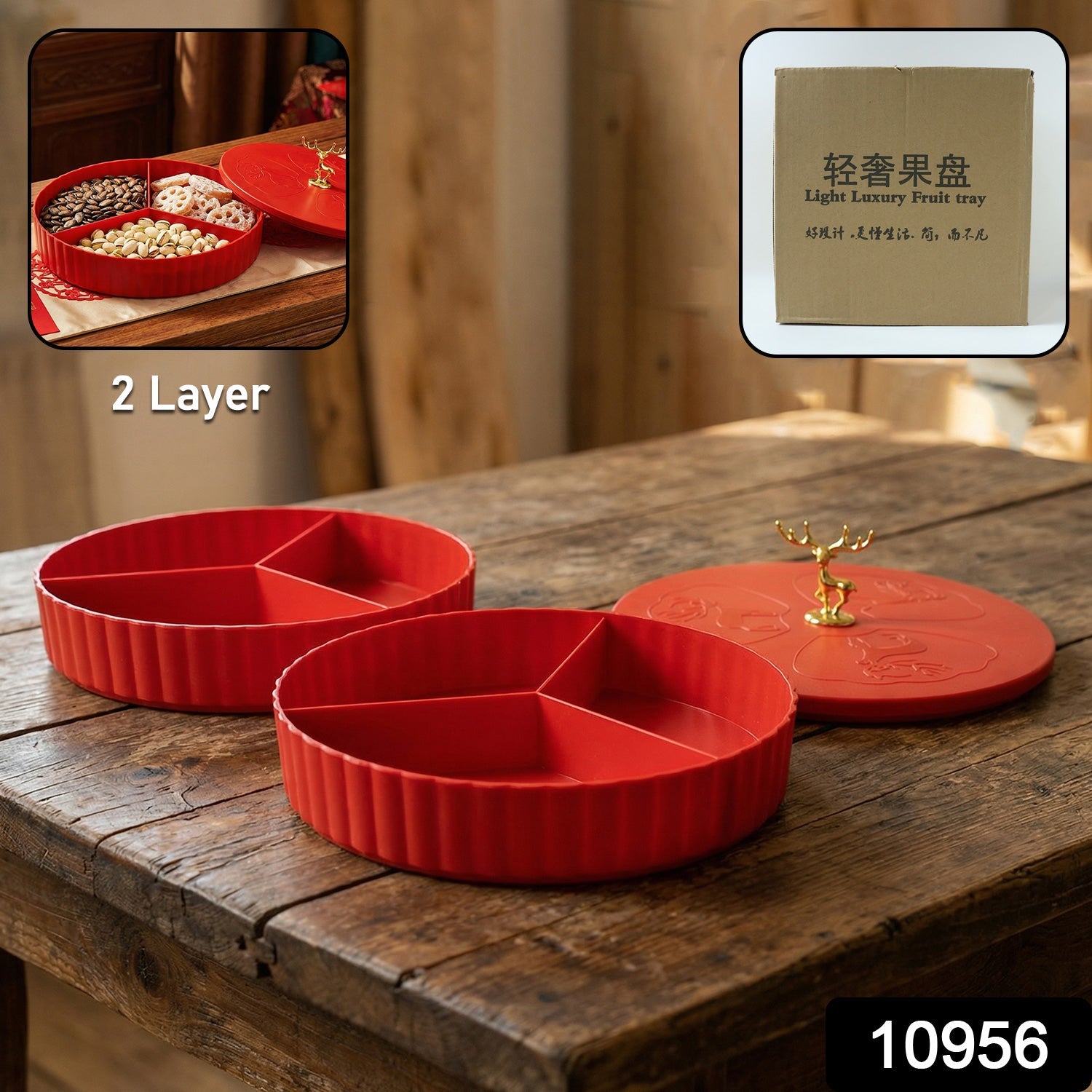 ALVENZA Dry Fruit Serving Tray – 2 Layer Multipurpose Snack Organizer