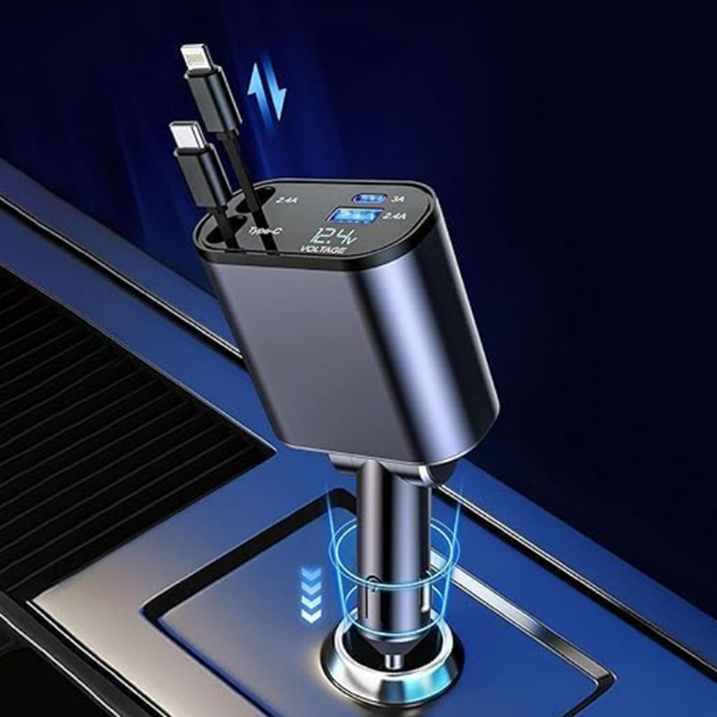 ALVENZA 4-in-1 Car Charger – Dual Cables & 120W Super Fast Power