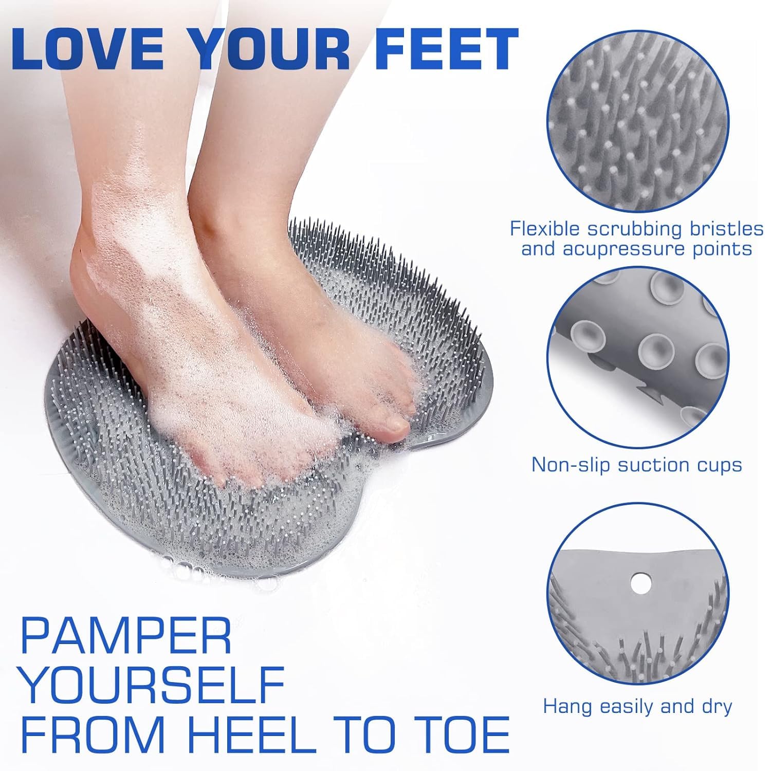 Silicone Foot Scrubber Mat Soft Bristles for Easy Foot Care - Detail View 5