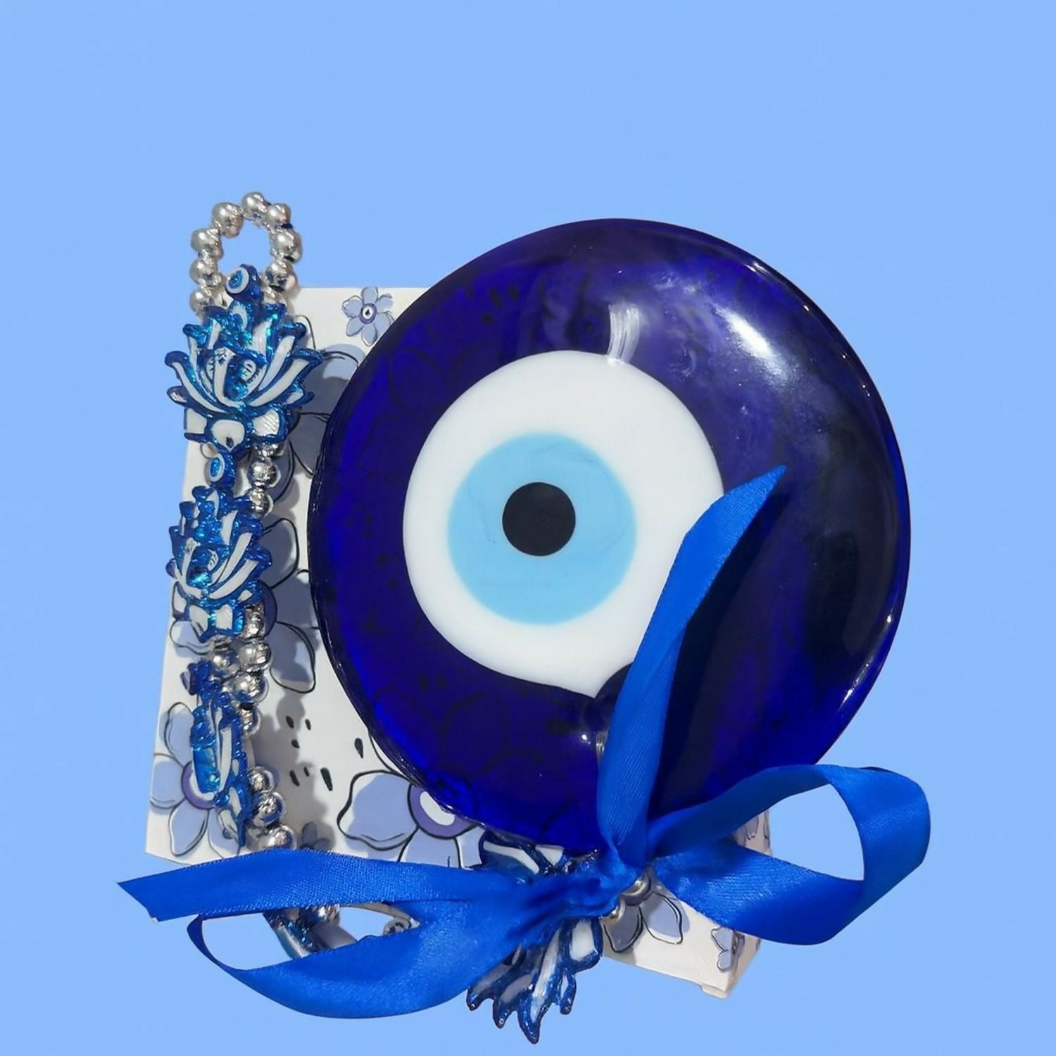 ALVENZA Evil Eye Wall Hanging – Blue Lotus Om Nazar Battu for Protection
