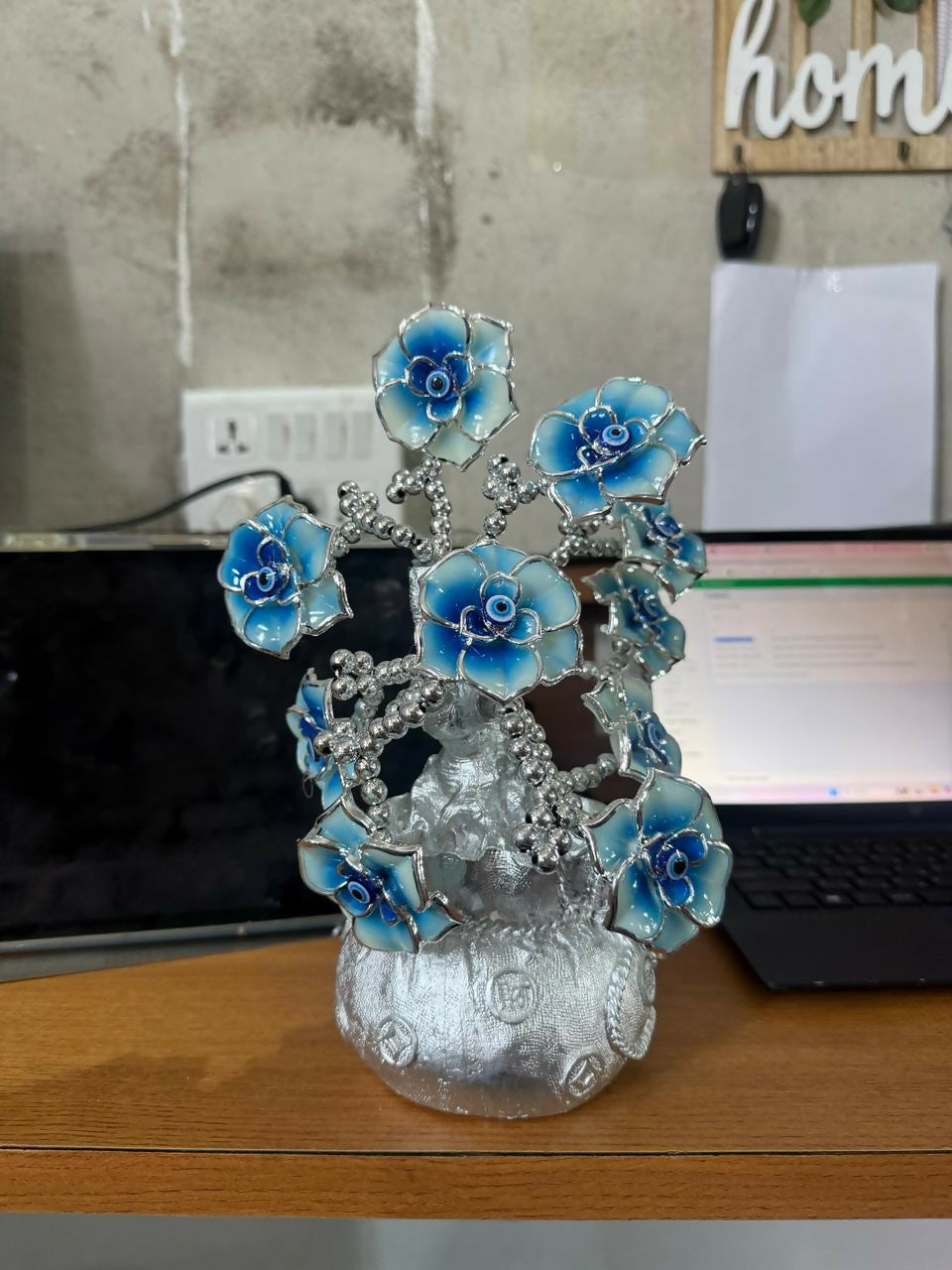 ALVENZA Silver Lucky Flower Tree Showpiece – Elegant Home Decor Accent