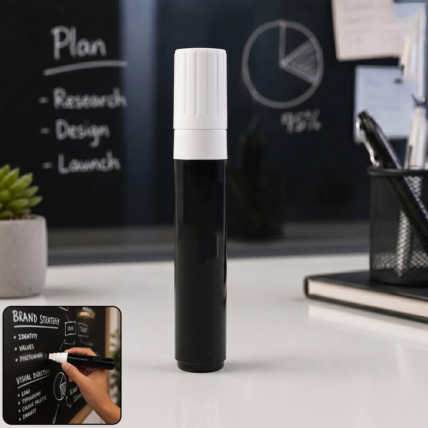 Black Chalk Marker Pen Liquid Erasable for Chalkboard & Glass