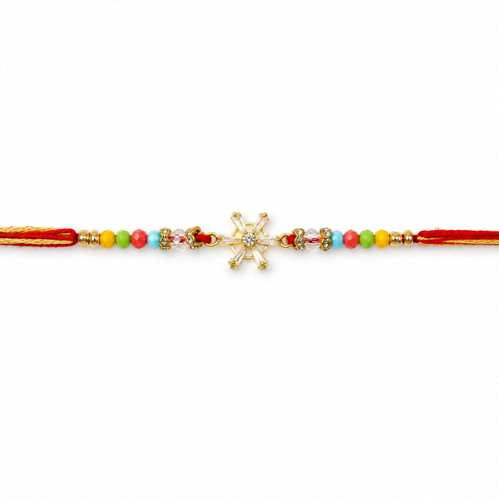 ALVENZA Snowflake AD Stone Designer Rakhi for Brother, Multicolour Beads Gift