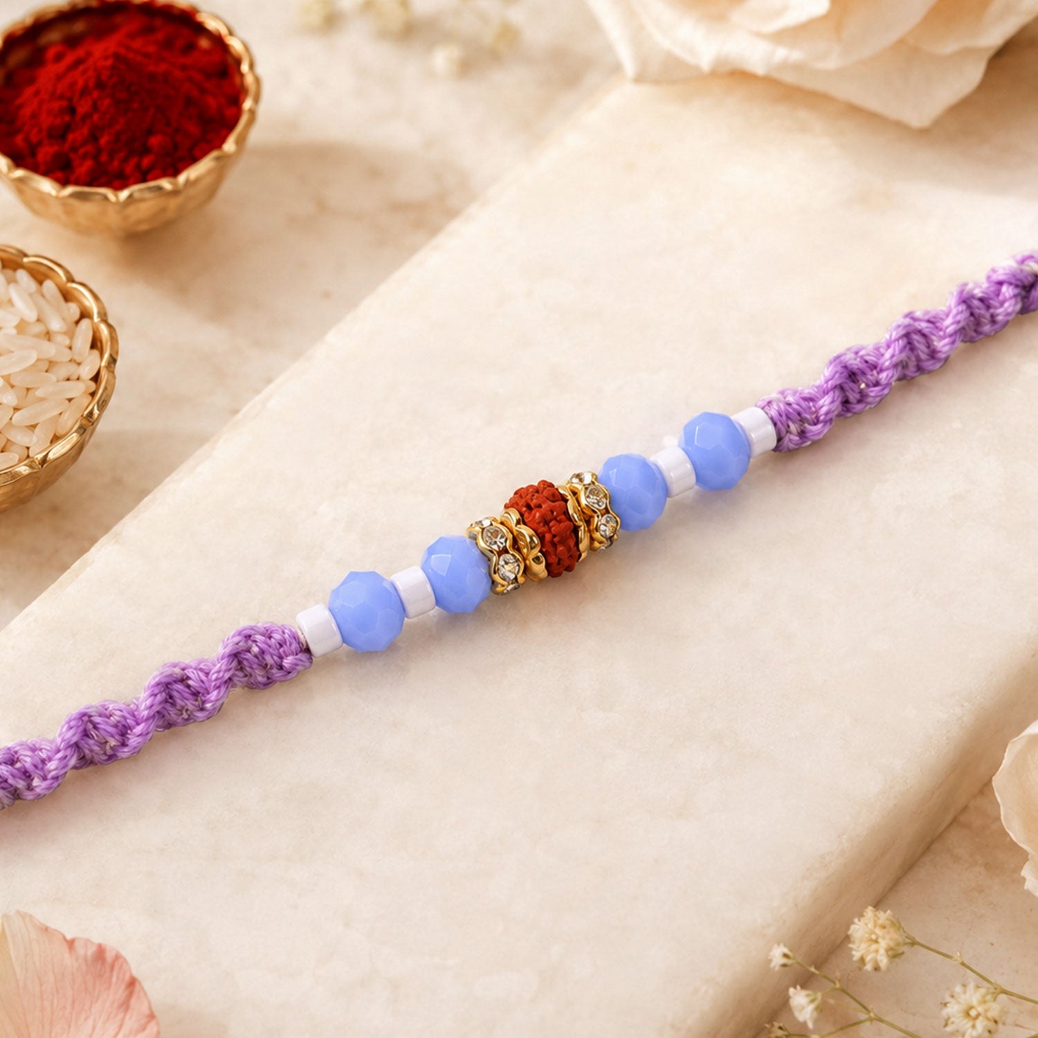 ALVENZA Sparkling Pearl Stone Rakhi with Colorful Thread and Premium Festive Beauty