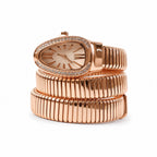 Rose Gold Oval Snake Style Bracelet Watch with Crystal Dial Border Design