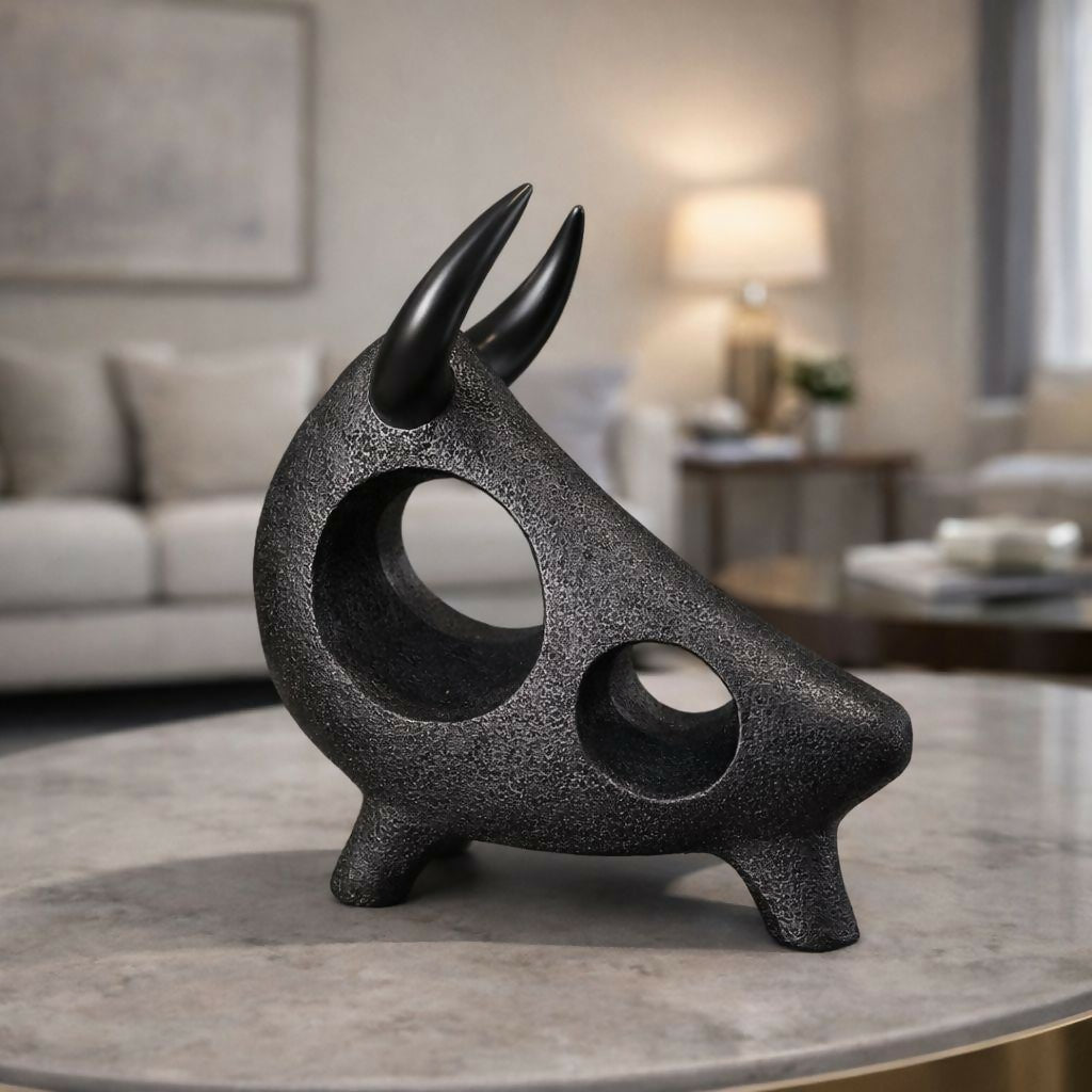 ALVENZA Modern Bull Sculpture – Contemporary Abstract Resin Decor