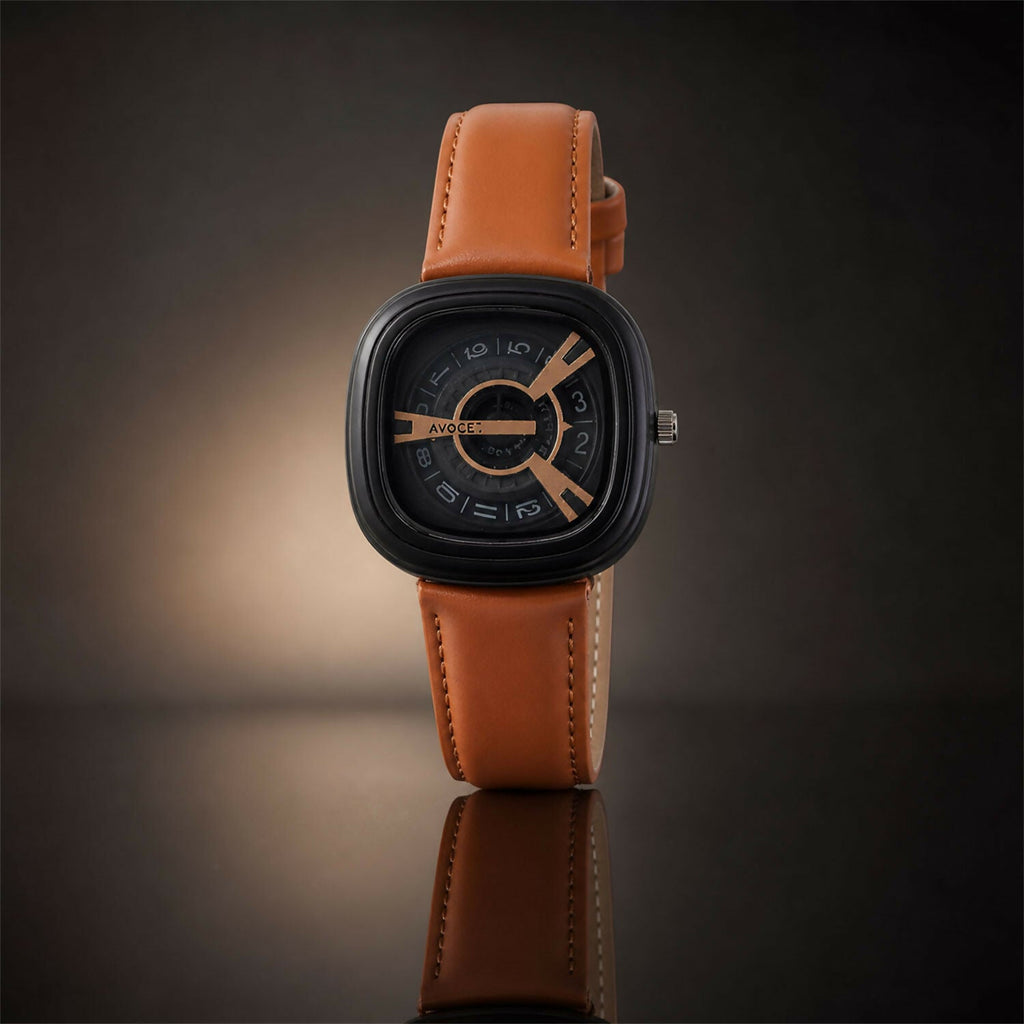 Luxury Square Dial Watch – Elegant Brown Leather Strap for Men