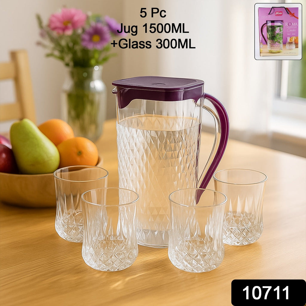 ALVENZA Plastic Jug with Glasses Combo – 5-Piece BPA-Free Serving Set