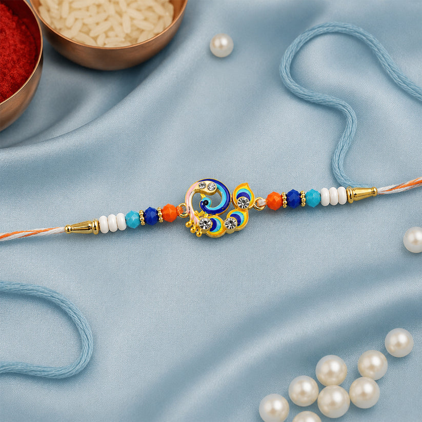 ALVENZA Designer Peacock Rakhi – Elegant Festival Thread for Brother