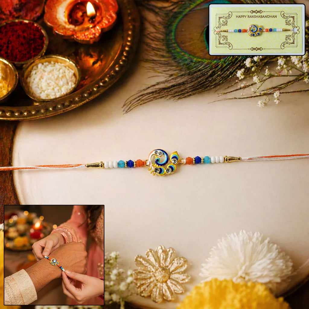 ALVENZA Designer Peacock Rakhi – Elegant Festival Thread for Brother