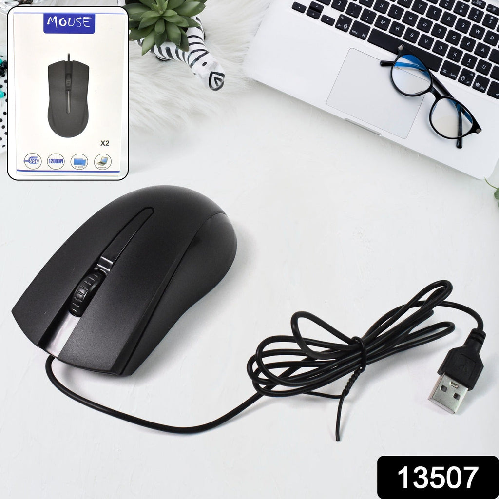 Wired Optical Mouse X2 Precision & Comfort for PC/Laptop | Compshop - Side View