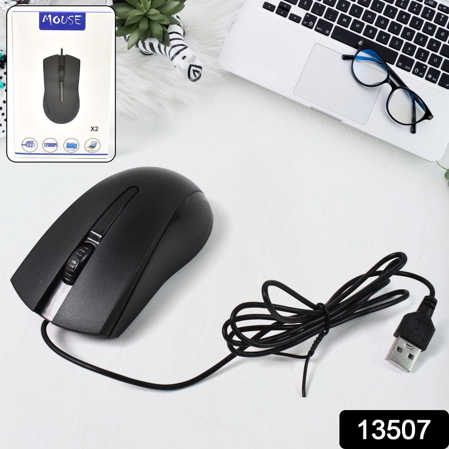 Wired Optical Mouse X2 Precision & Comfort for PC/Laptop | Compshop - Side View