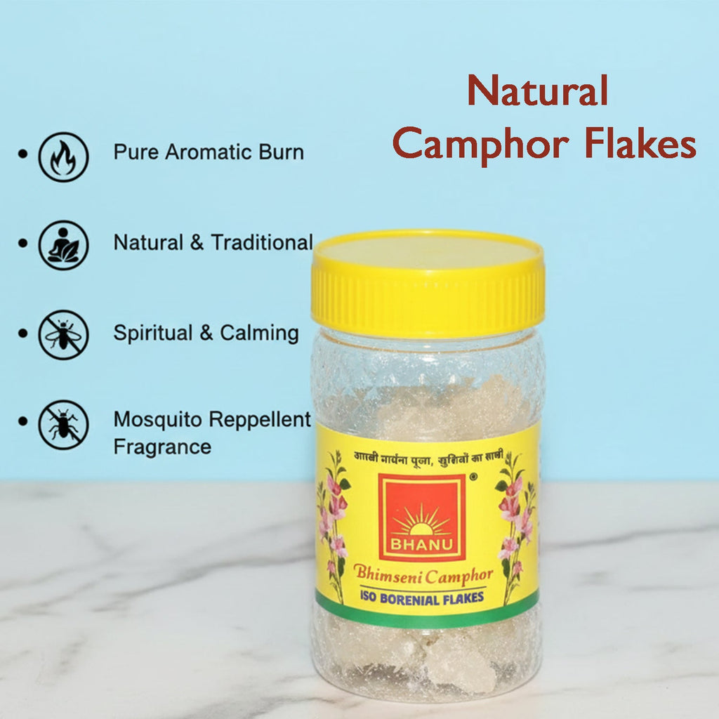 ALVENZA Bhimseni Camphor Flakes – Pure ISO Borneol for Pooja & Air Purification