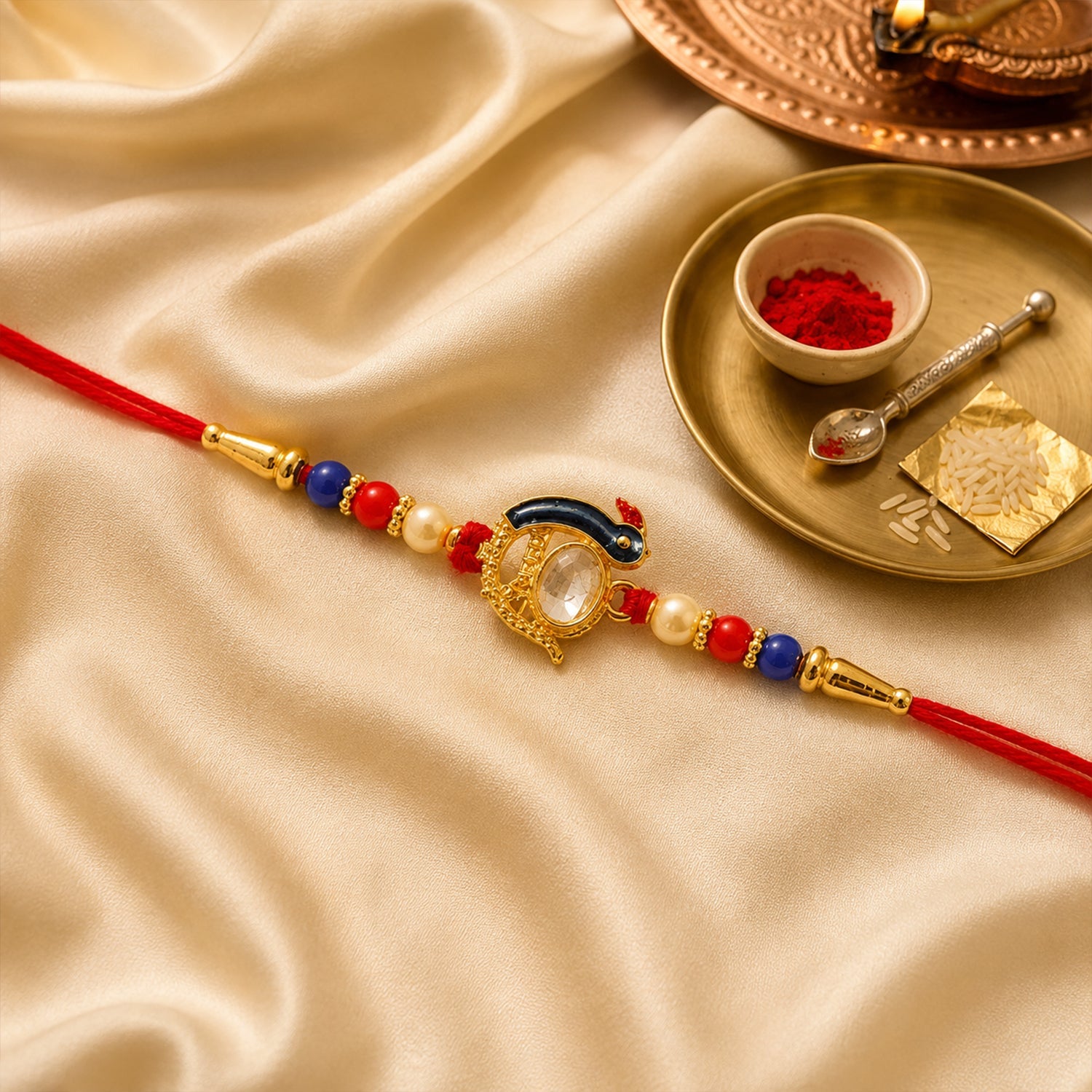 ALVENZA Elegant Stone Studs Rakhi – Traditional Beaded Brother Gift