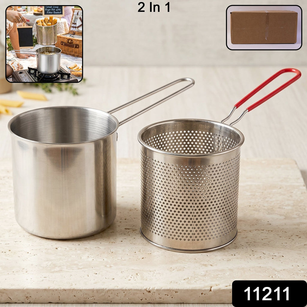 Stainless Steel Deep Frying Pot Compact, Durable & Easy to Use - Side View