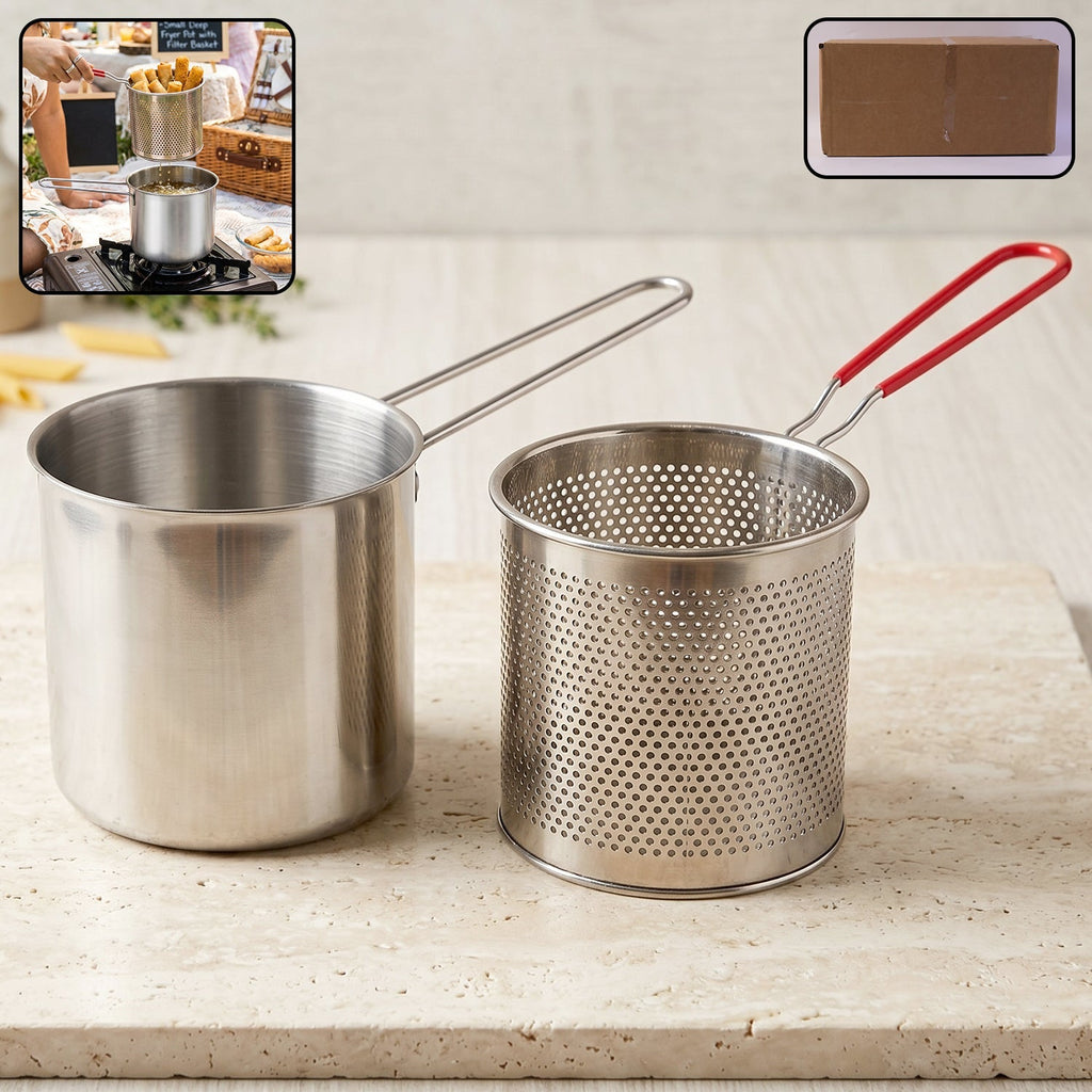 Stainless Steel Deep Frying Pot Compact, Durable & Easy to Use - Front View