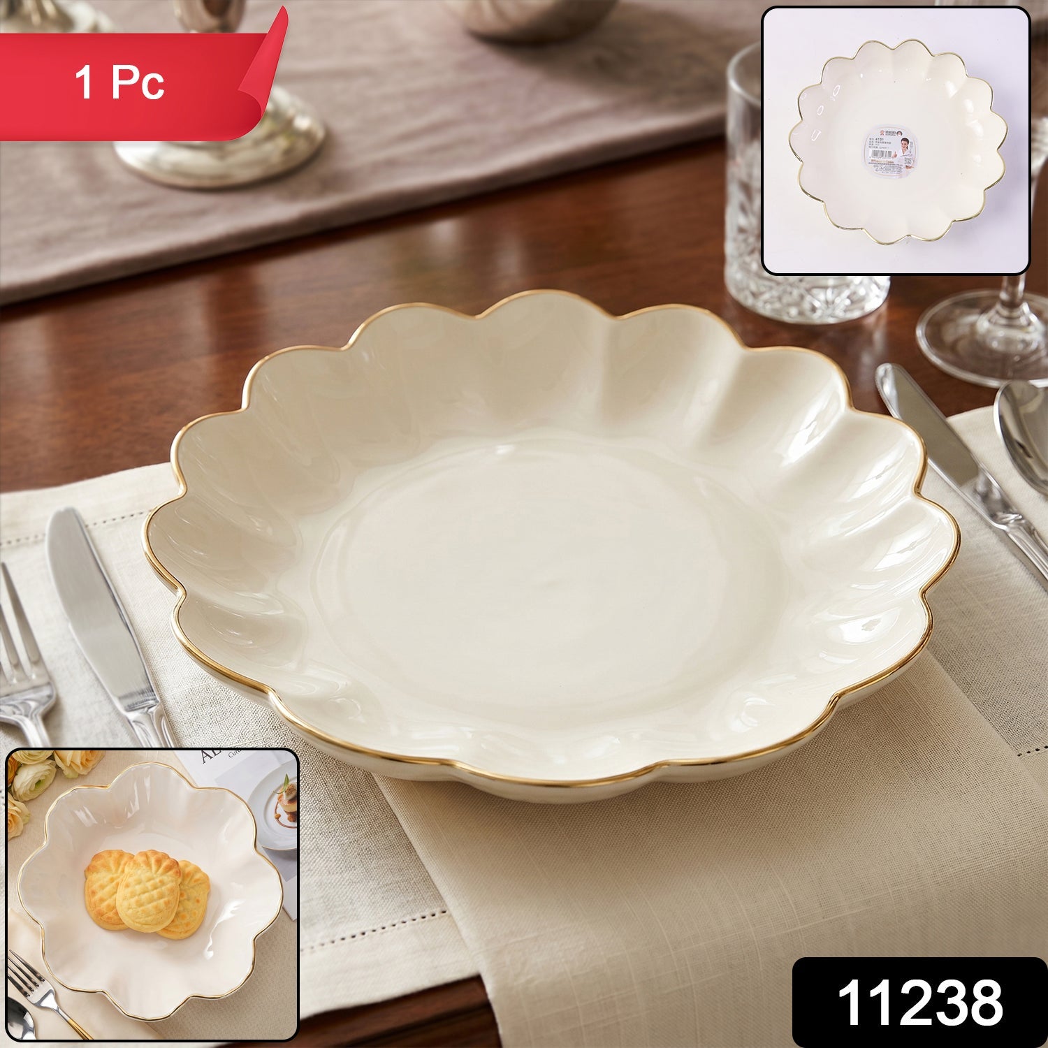 Lotus Flower Decorative Serving Tray Elegant Snack & Dry Fruit Platter - Side View