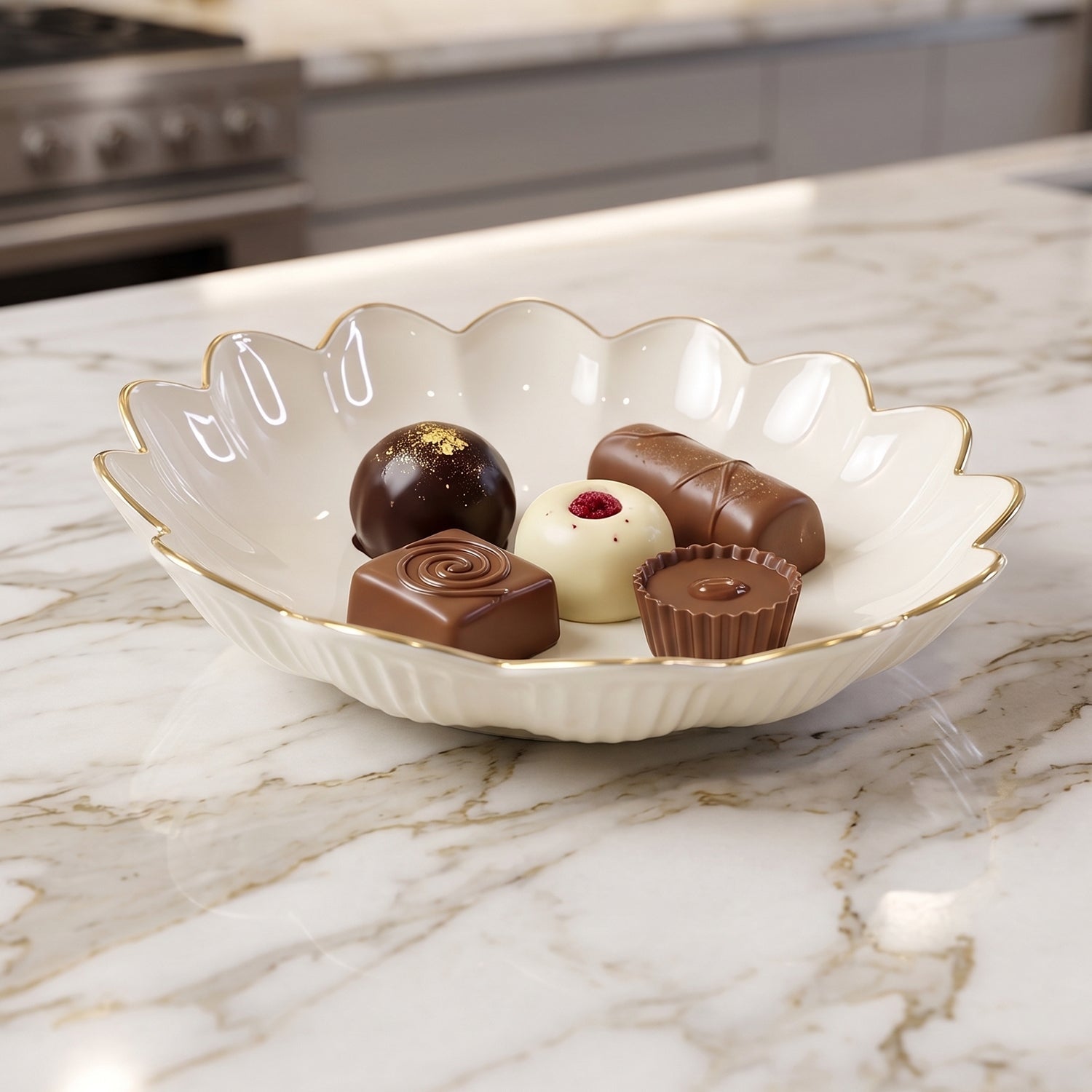 Lotus Flower Decorative Serving Tray Elegant Snack & Dry Fruit Platter - Front View