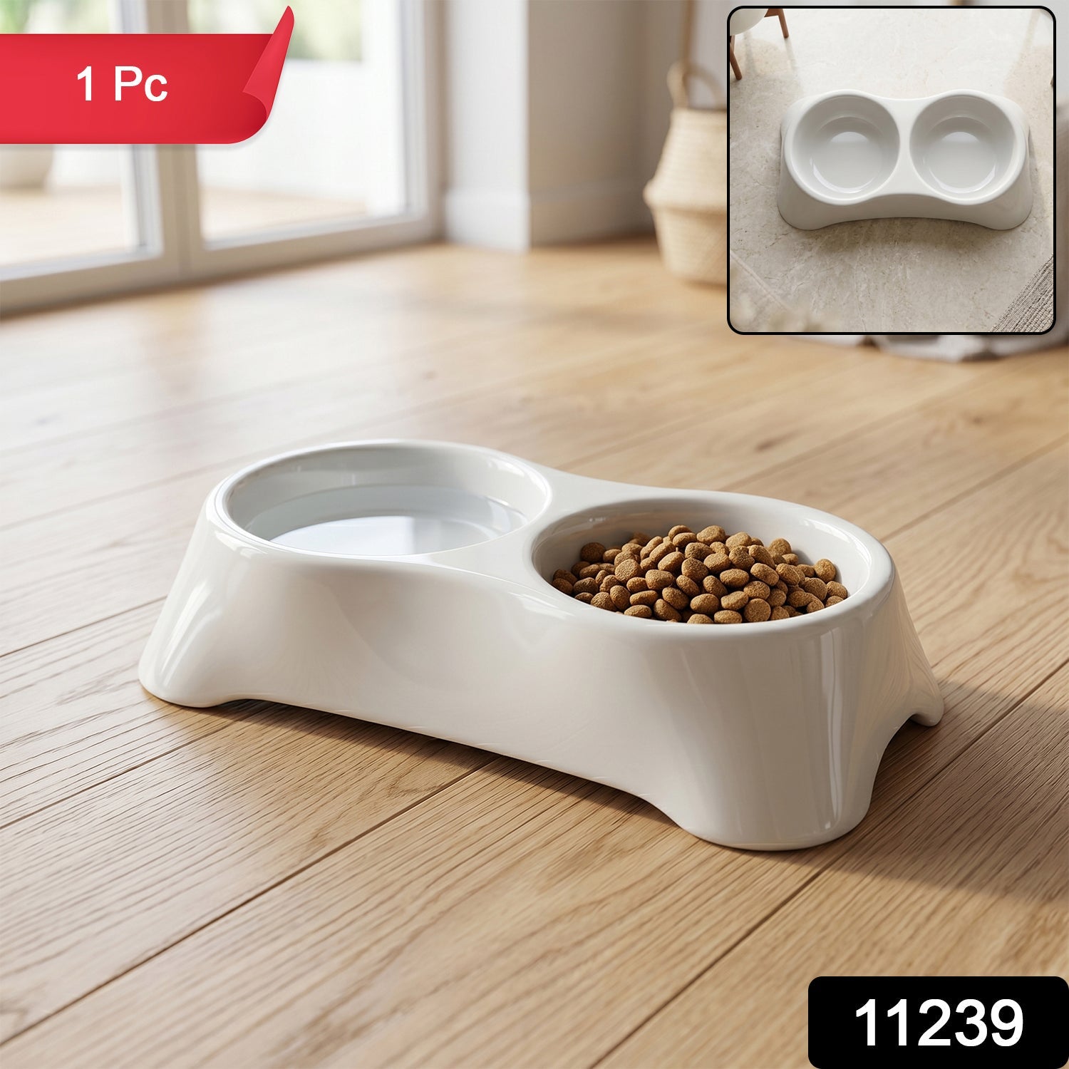 Pet Double Bowl Feeder Anti-Slip Design for Easy Feeding - Side View