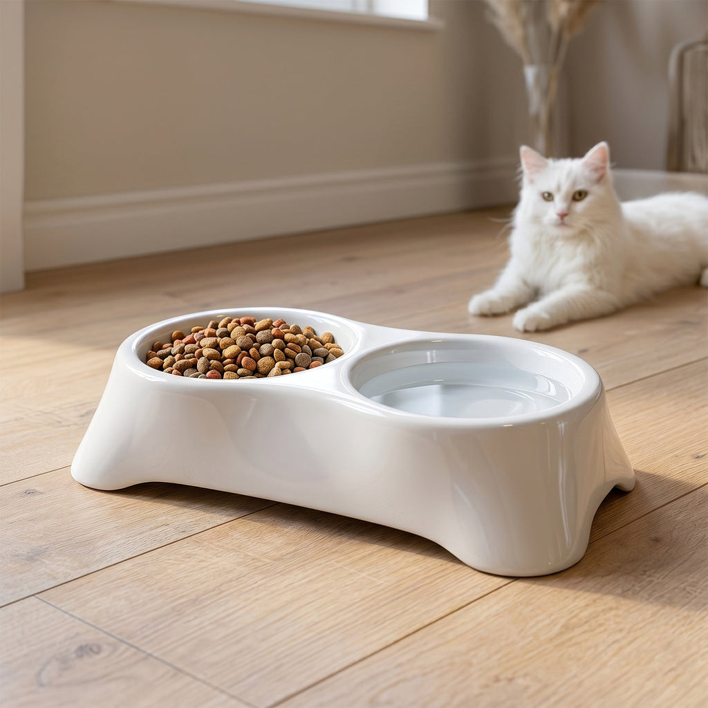 Pet Double Bowl Feeder Anti-Slip Design for Easy Feeding - Back View