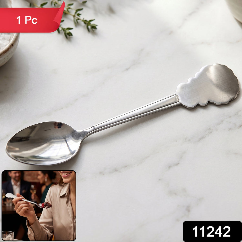 Stainless Steel Dinner Spoon Elegant Carved Handle for Daily Use - Side View