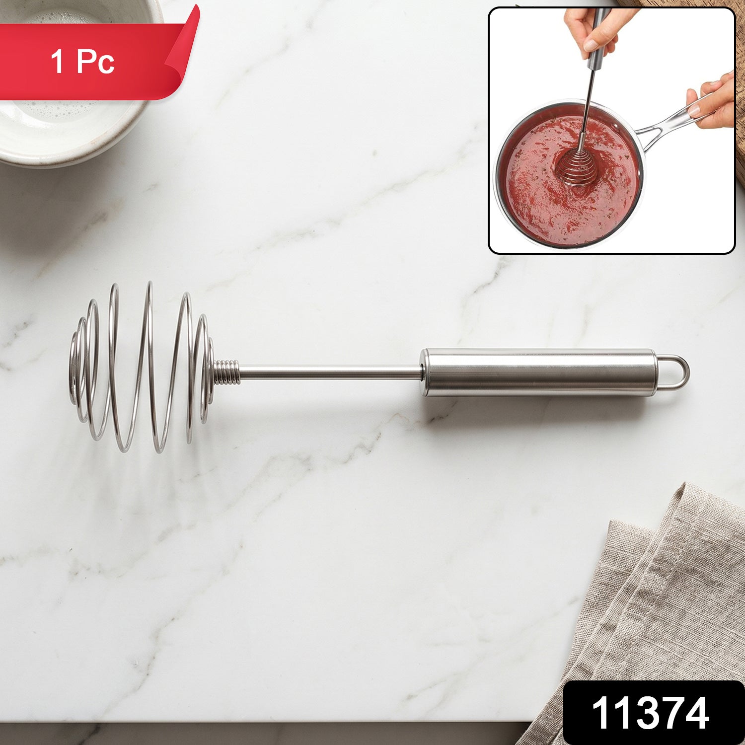 Stainless Steel Large Round Spring Whisk Durable Kitchen Tool - Side View
