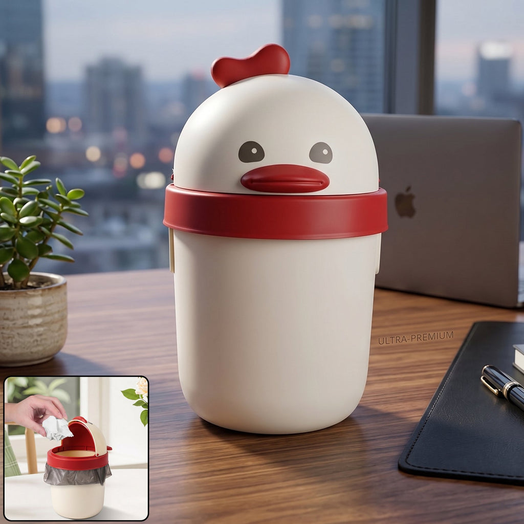 Mini Desktop Trash Can with Lid Cute Chick Design for Office & Home