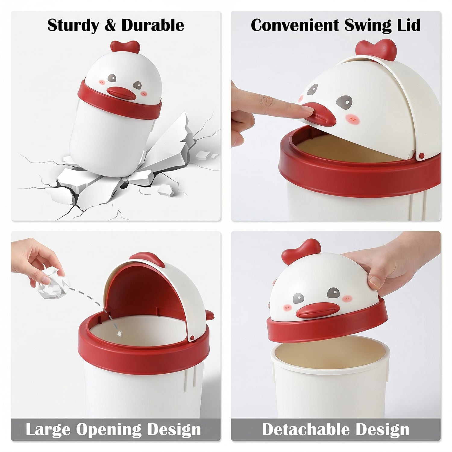 Mini Desktop Trash Can with Lid Cute Chick Design for Office & Home - Detail View 8