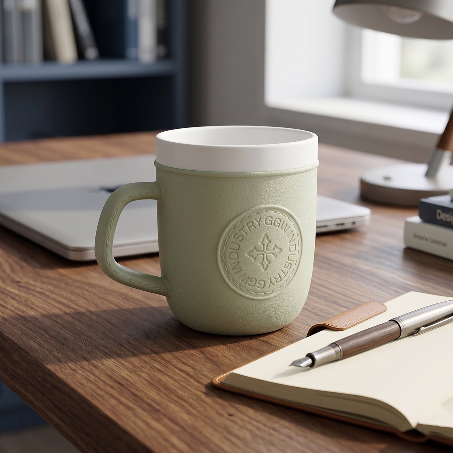 Plastic Coffee Mug with Handle Leather-Textured Reusable Cup - Front View