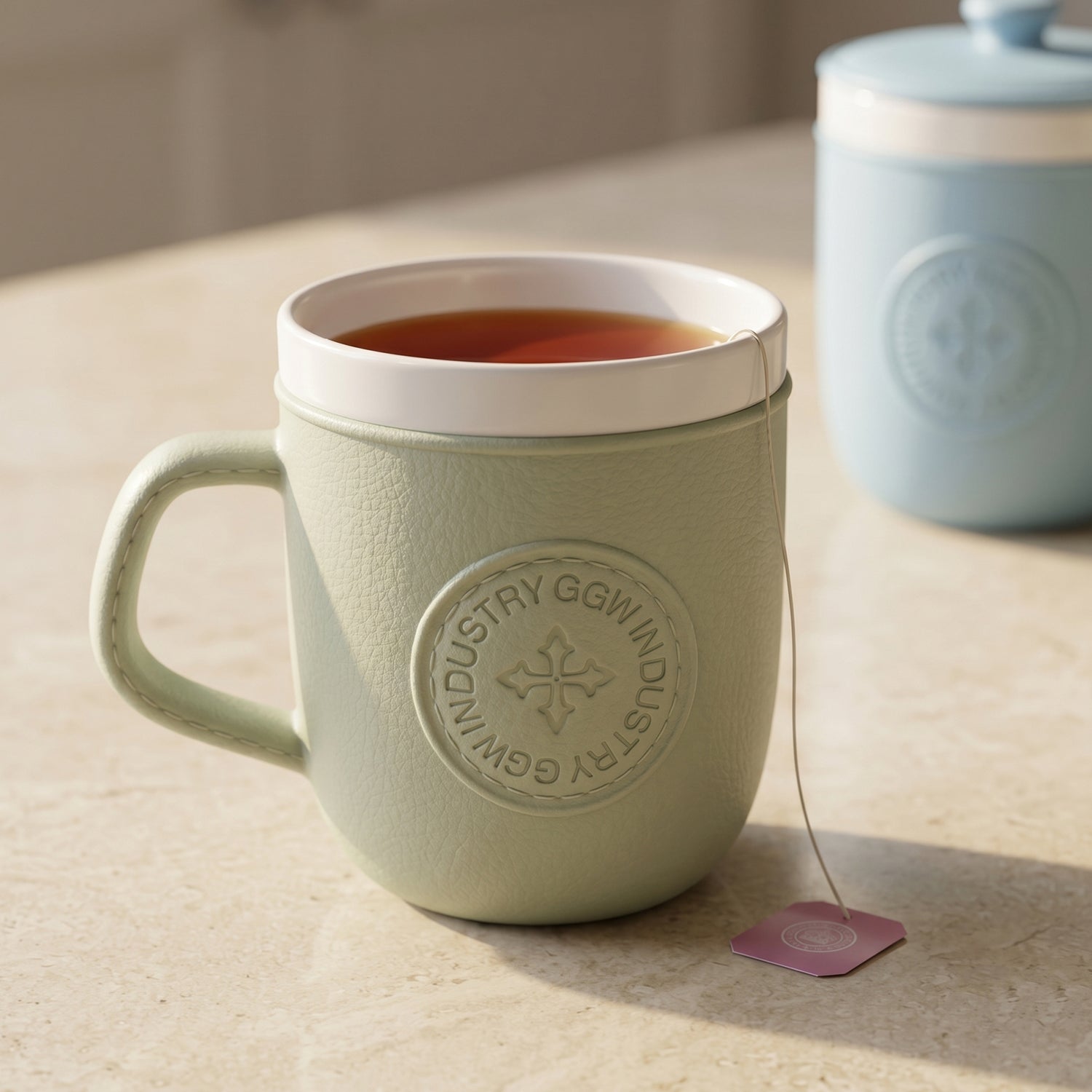 Plastic Coffee Mug with Handle Leather-Textured Reusable Cup - Detail View 8