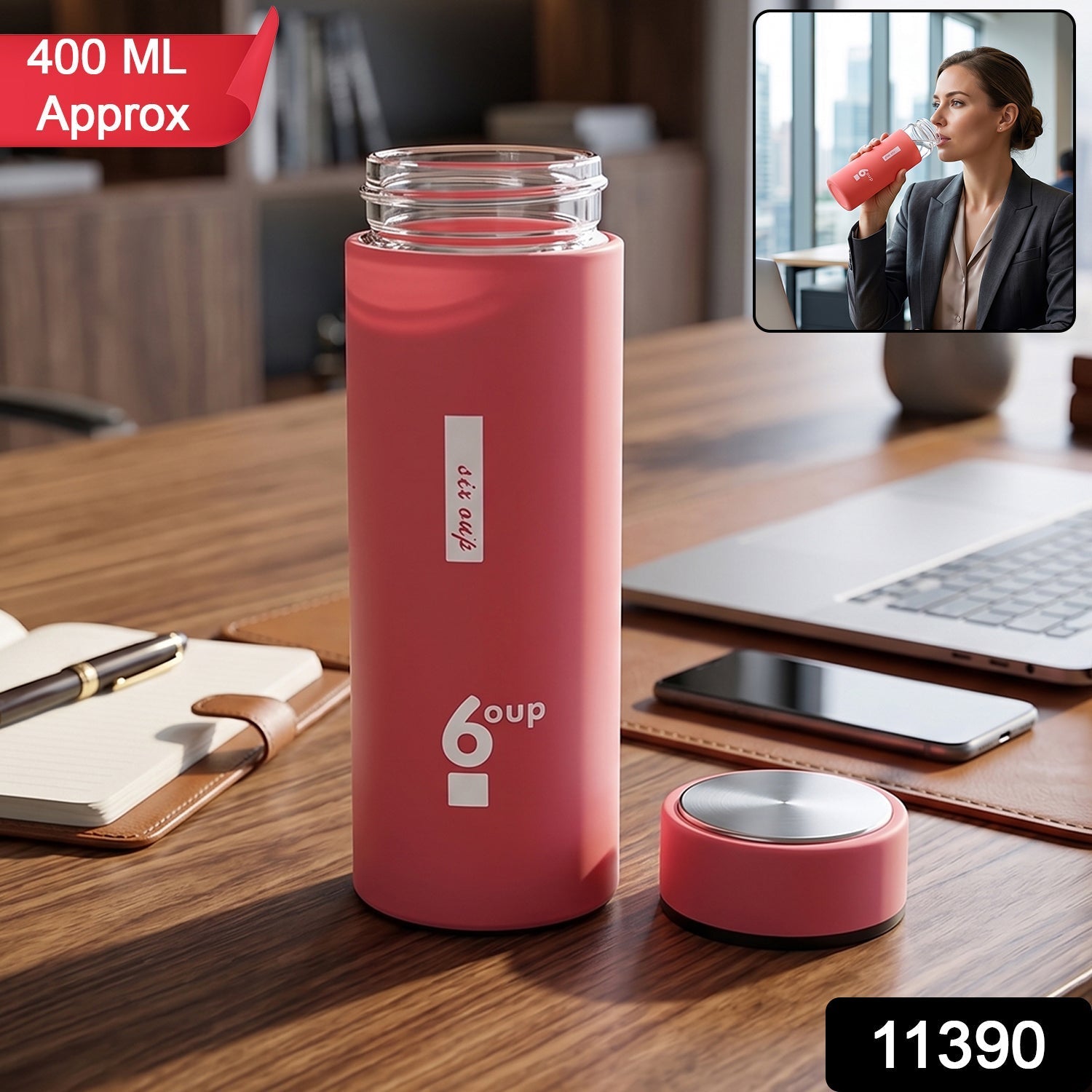 Glass Water Bottle Leak-Proof & Eco-Friendly Design - Side View