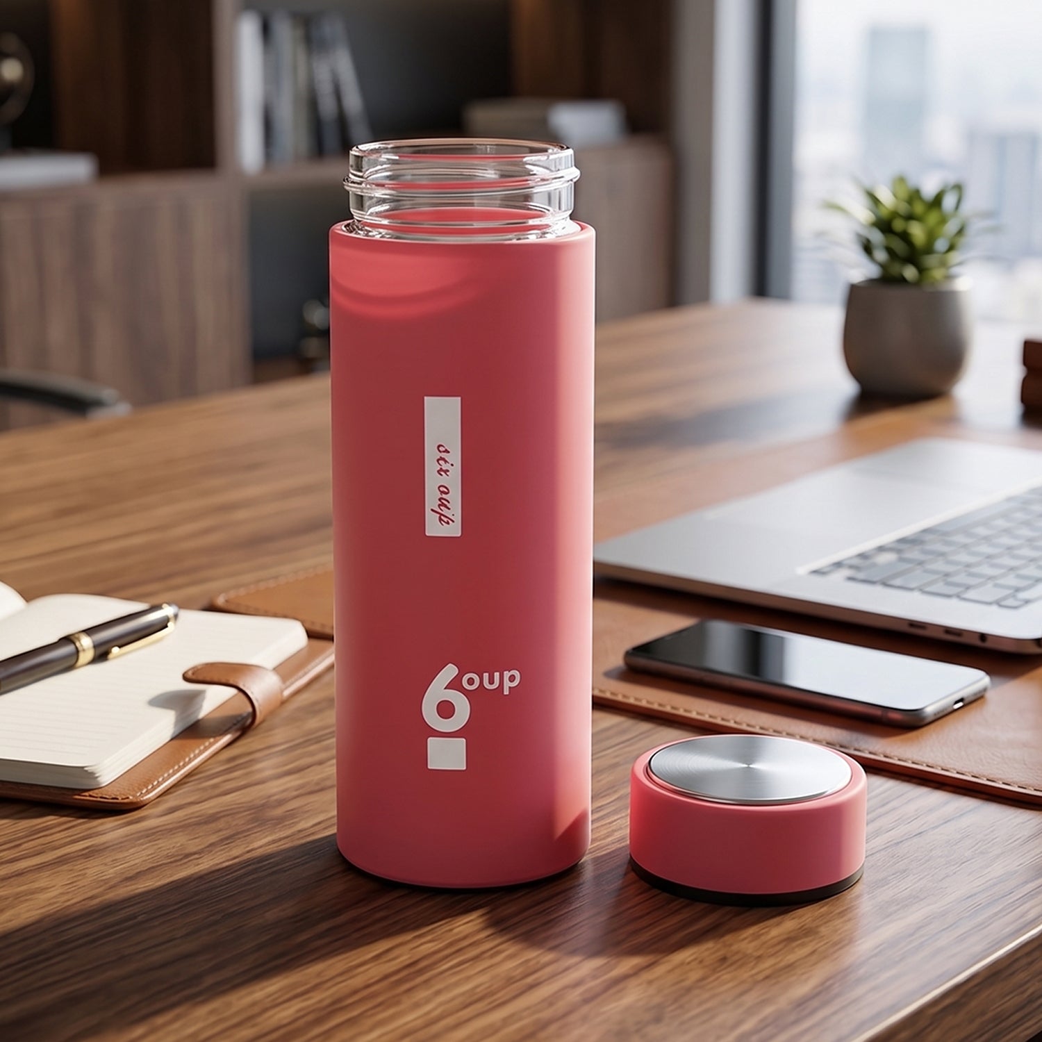 Glass Water Bottle Leak-Proof & Eco-Friendly Design - Back View